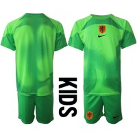 Fotballdrakt Barn Nederland Keeper Hjemmedraktsett VM 2022 Kortermet (+ Korte bukser)